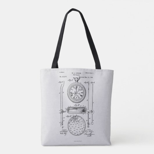Antiek stopwatch, 1889 Patenttekening Tote Bag (Achterkant)