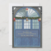 Antiek Storefront Illustration Blauw Feestdagenkaart (Voorkant)