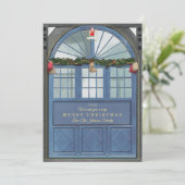 Antiek Storefront Illustration Blauw Feestdagenkaart (Staand voorkant)