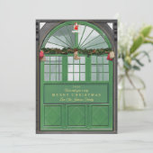 Antiek Storefront Illustration Green Feestdagenkaart (Staand voorkant)