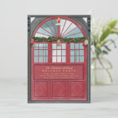 Antiek Storefront Illustration Holiday Party Kaart (Staand voorkant)