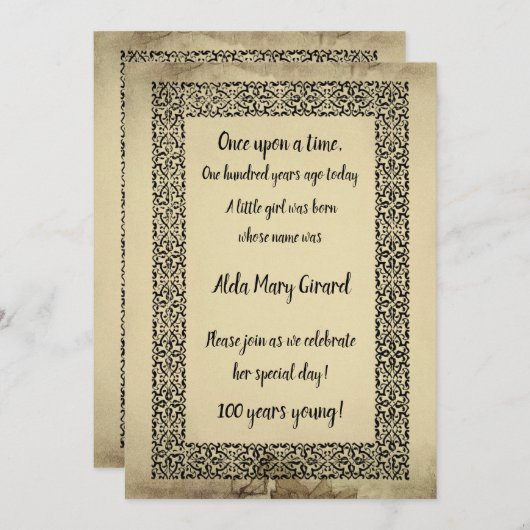 Antiek Storybook Page Centenarian 100th Birthday (Voorkant / Achterkant)