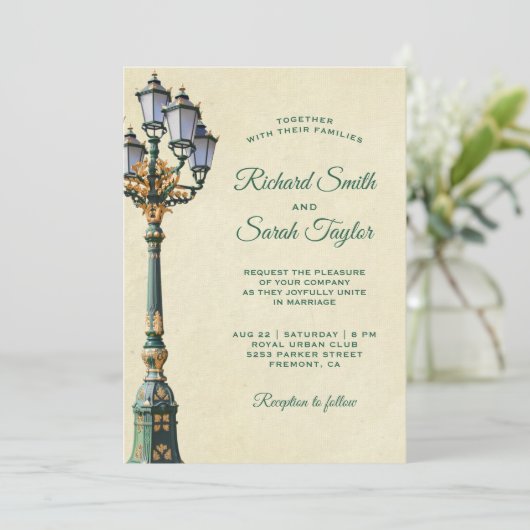 Antiek Straatlamp Huwelijksuitnodiging Kaart (Staand voorkant)