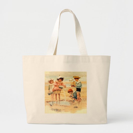 Antiek Strand Jongen Meisje Kinderen Fine Art Grote Tote Bag (Voorkant)