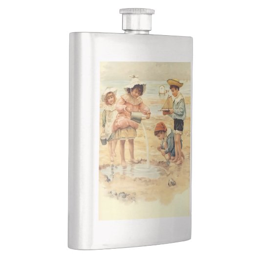  Antiek Strand Jongen Meisje Kinderen Fine Art Heupfles (Rechts)