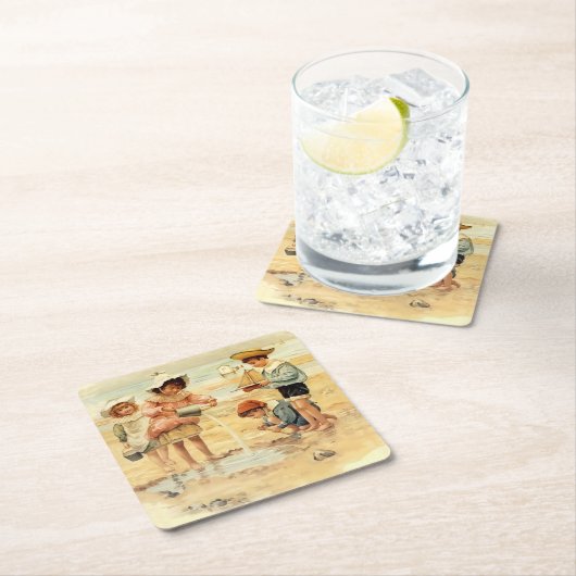  Antiek Strand Jongen Meisje Kinderen Fine Art Kartonnen Onderzetters (Insitu)