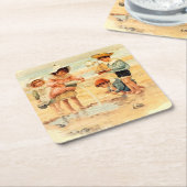  Antiek Strand Jongen Meisje Kinderen Fine Art Kartonnen Onderzetters (Schuin)