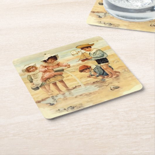  Antiek Strand Jongen Meisje Kinderen Fine Art Kartonnen Onderzetters (Schuin)