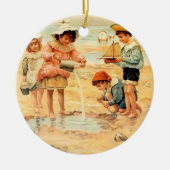 Antiek Strand Jongen Meisje Kinderen Fine Art Keramisch Ornament (Voorkant)