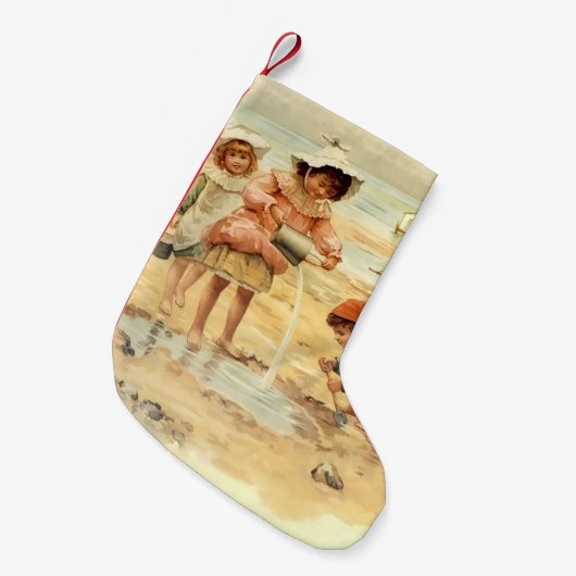  Antiek Strand Jongen Meisje Kinderen Fine Art Kleine Kerstsok (Voorkant (Hangend))