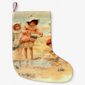  Antiek Strand Jongen Meisje Kinderen Fine Art Kleine Kerstsok (Voorkant)