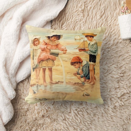  Antiek Strand Jongen Meisje Kinderen Fine Art Kussen (Deken)