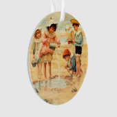 Antiek Strand Jongen Meisje Kinderen Fine Art Ornament (voorkant)