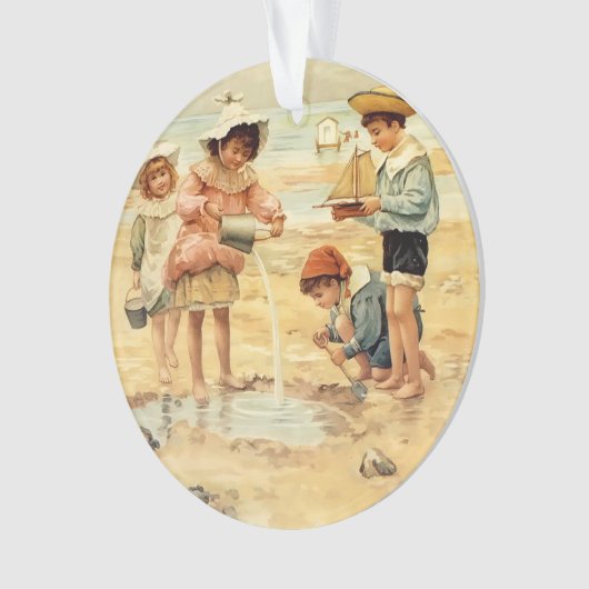  Antiek Strand Jongen Meisje Kinderen Fine Art Ornament (voorkant)