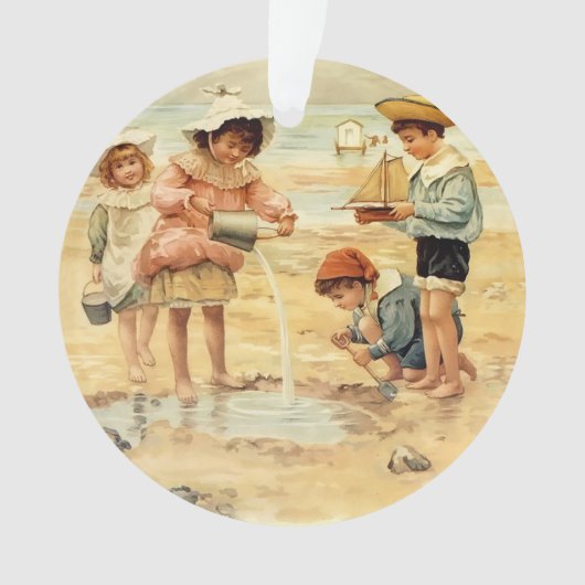 Antiek Strand Jongen Meisje Kinderen Fine Art Ornament (voorkant)