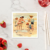 Antiek Strand Jongen Meisje Kinderen Fine Art Servet (Insitu)