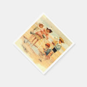 Antiek Strand Jongen Meisje Kinderen Fine Art Servet (Hoek)