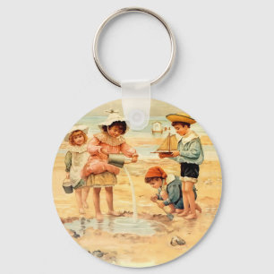 Antiek Strand Jongen Meisje Kinderen Fine Art Sleutelhanger