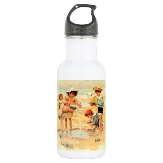  Antiek Strand Jongen Meisje Kinderen Fine Art Waterfles (Voorkant)