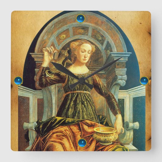 ANTIEK STREEFCIJFERS 14 / TEMPERANTIE VIERKANTE KLOK (Voorkant)