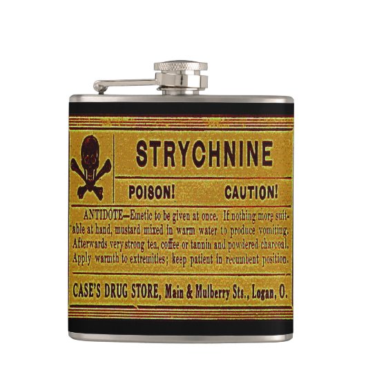 Antiek Strychnine Vergiftigingslabel Heupfles (Voorkant)