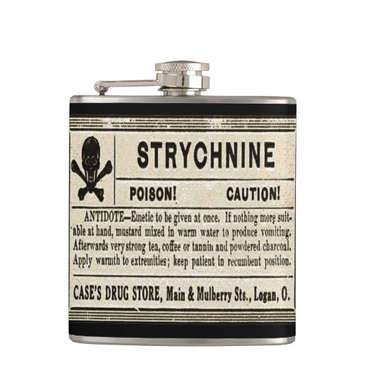 Antiek Strychnine Vergiftigingslabel Heupfles (Voorkant)