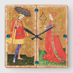 ANTIEK STUKKEN / PAGINA EN MAID VAN KUPS VIERKANTE KLOK