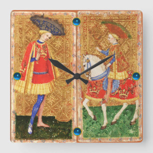 ANTIEK STUKKEN/PAGINA'S EN KNACHT VAN KUPS VIERKANTE KLOK