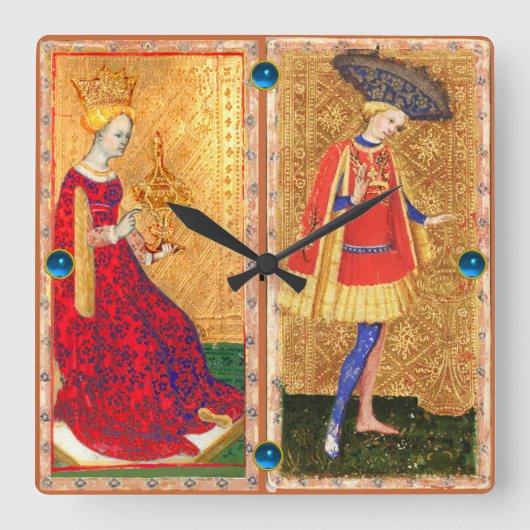 ANTIEK STUKKEN/PAGINA'S EN KONINGKONINGSTUKKEN VIERKANTE KLOK (Voorkant)