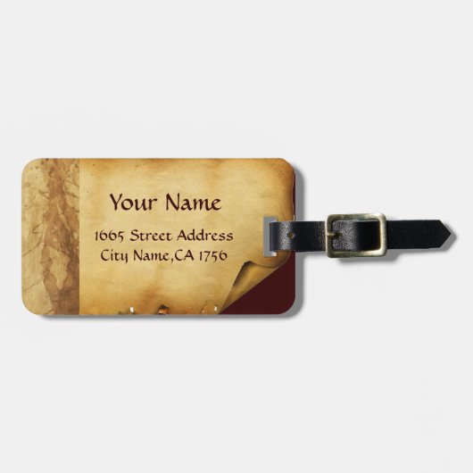 ANTIEK TALISMAN/PIRAAT-BEHANDELING MAPS PARCHMENT BAGAGELABEL (Voorkant horizontaal)