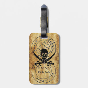 ANTIEK TALISMAN/PIRAAT-BEHANDELING MAPS PARCHMENT BAGAGELABEL