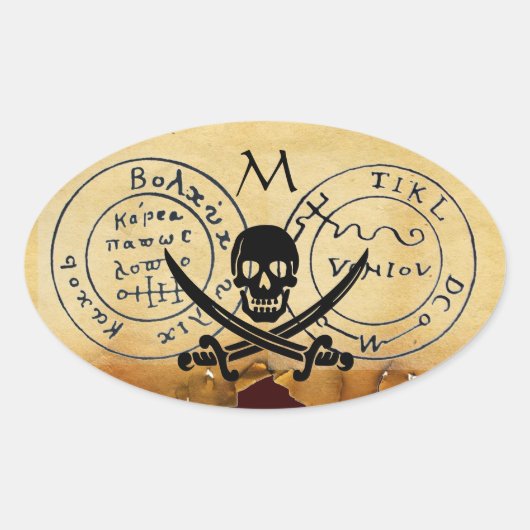 ANTIEK TALISMAN/PIRAAT TREASURE MAP OVALE STICKER (Voorkant)