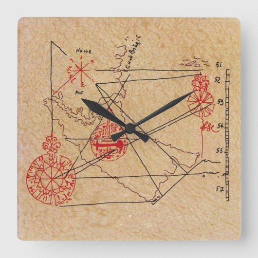 ANTIEK TALISMAN / PIRATEN BEHANDELEN MAP PARCHCHME VIERKANTE KLOK (Voorkant)