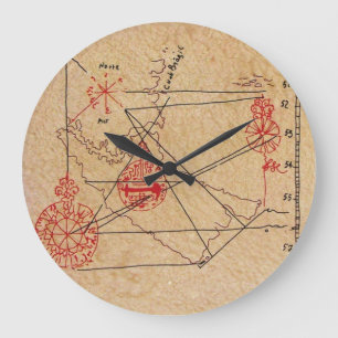 ANTIEK TALISMAN / PIRATEN BEHANDELING KAART PARCHM GROTE KLOK