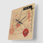 ANTIEK TALISMAN / PIRATEN BEHANDELING KAART PARCHM VIERKANTE KLOK (Hoek)