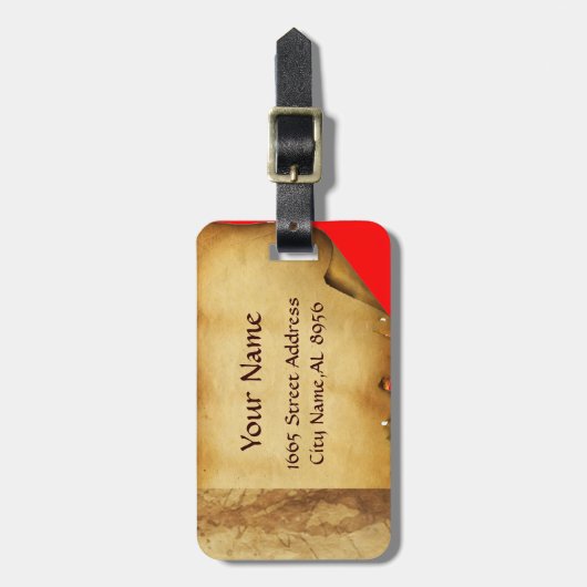 ANTIEK TALISMAN / PIRATEN SCHATKAARTEN, Rood Bagagelabel (Voorkant verticaal)