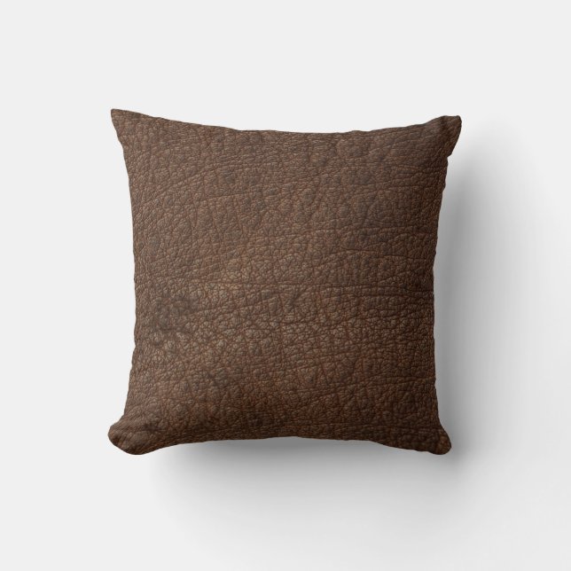 Antiek Tan Leather Print Cushion Textern-patroon Kussen (Voorkant)