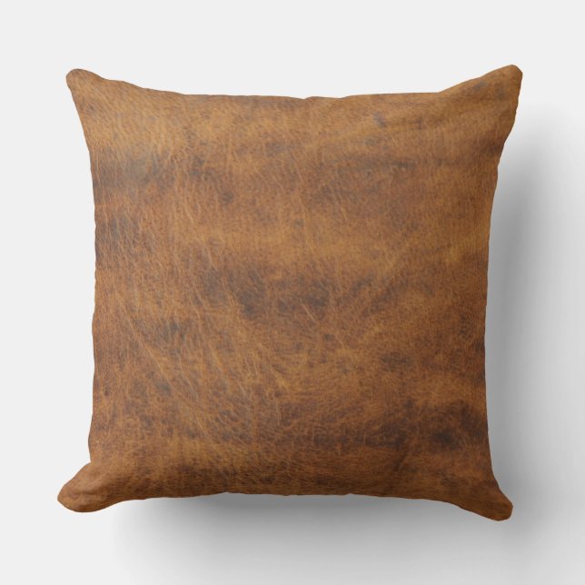 Antiek Tan Leather Print Cushion Textern-patroon Kussen (Voorkant)