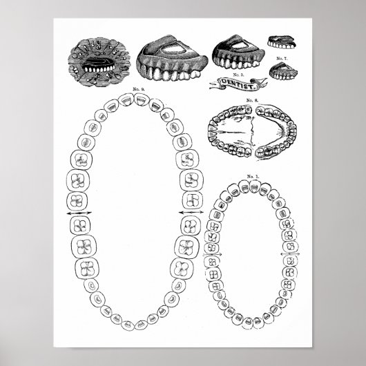 Antiek tandkaart Print Poster (Voorkant)