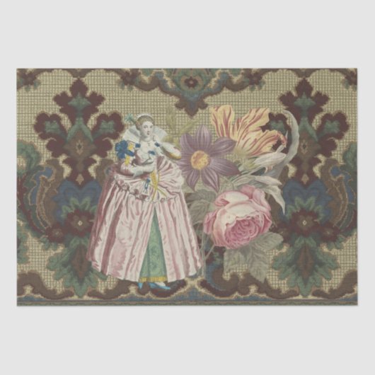 Antiek Tapijt & Bloemen Decoupage Tissue Papier (Voorkant)