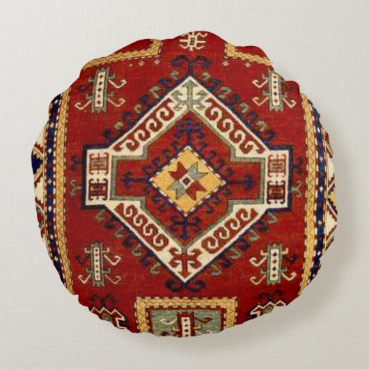 Antiek tapijttapijt rond kussen (Achterkant)