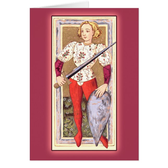 Antiek tarot-afspeelkaart: Jack of Swords (Voorkant)