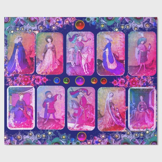 Antiek Tarots, Duitse gerechtskaarten, roze blauwe Cadeaupapier (Vlak)