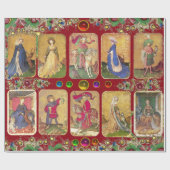 Antiek Tarots, Duitse Hof Kaarten, Gouden Rode Blo Cadeaupapier (Vlak)