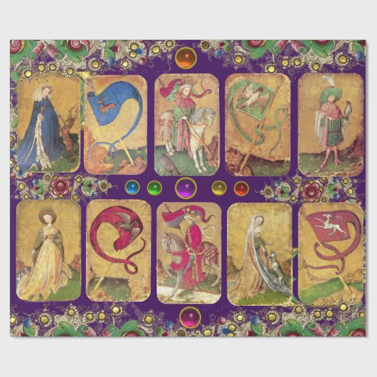Antiek Tarots, Duitse Hof Kaarten, Paarse vlaggen Cadeaupapier (Vlak)