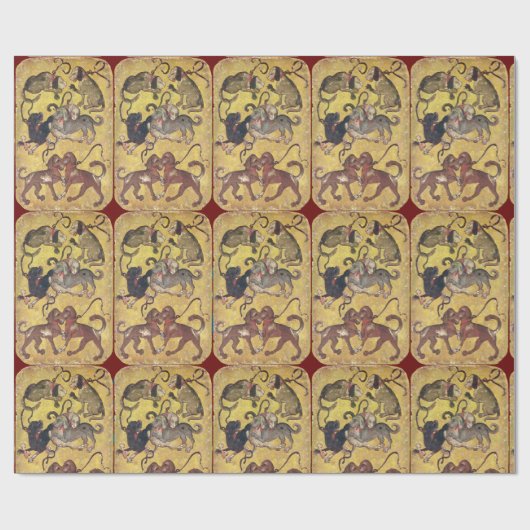 Antiek Tarots/Duitse rechtbank Kaarten/Zeven Honde Cadeaupapier (Vlak)