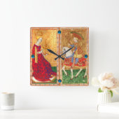 ANTIEK TAROTS/KNIGHT EN KONINGIN VAN KUPS VIERKANTE KLOK (Huis)