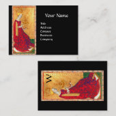 ANTIEK TAROTS QUEEN OF CUPS ZWART MONOGRAM VISITEKAARTJE (Voorkant / Achterkant)