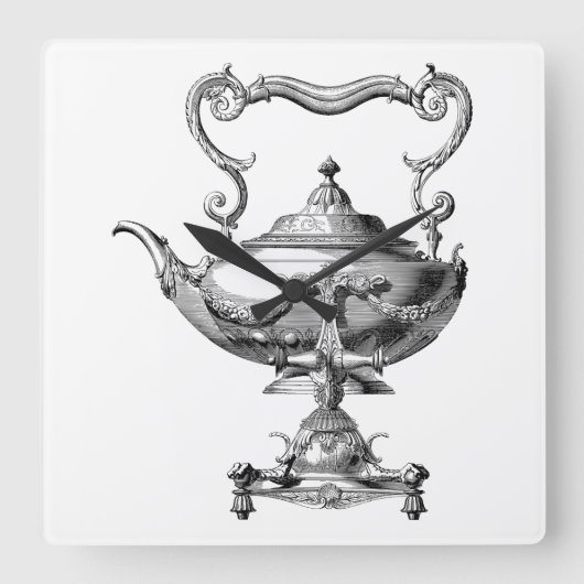 Antiek Tea Kettle Vierkante Klok (Voorkant)
