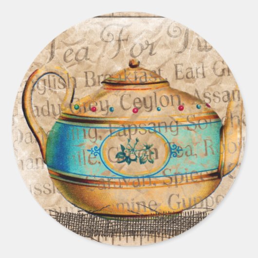 Antiek Tea Pot Ronde Sticker (Voorkant)